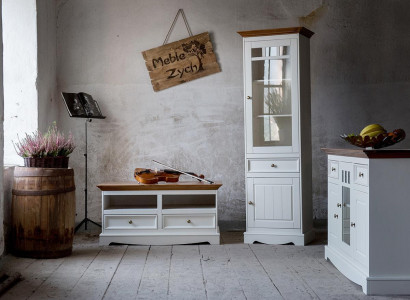 Wunnwand Vitrin Landhaus Designer Miwwel 3-Stéck Set Kommode RTV Sideboard Holz